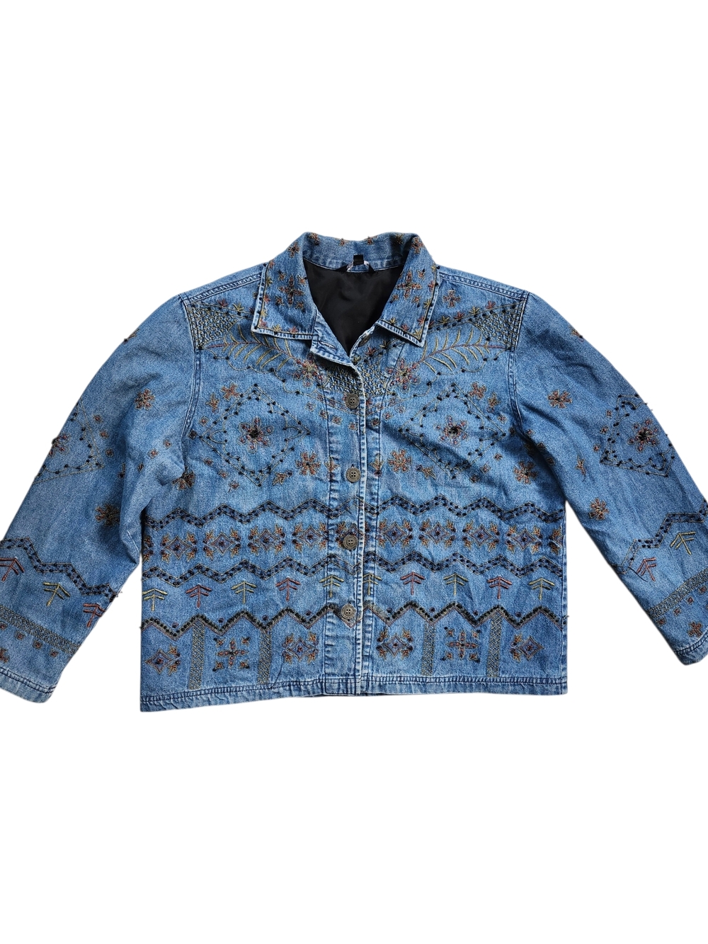 Vintage Embroidered Beaded Denim Shirt | Boho Western Festival | Large